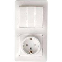 Блок Кунцево-Электро Селена 1-м розетка с зазем.+3-кл. выкл. (БКВР-413) белый картинка